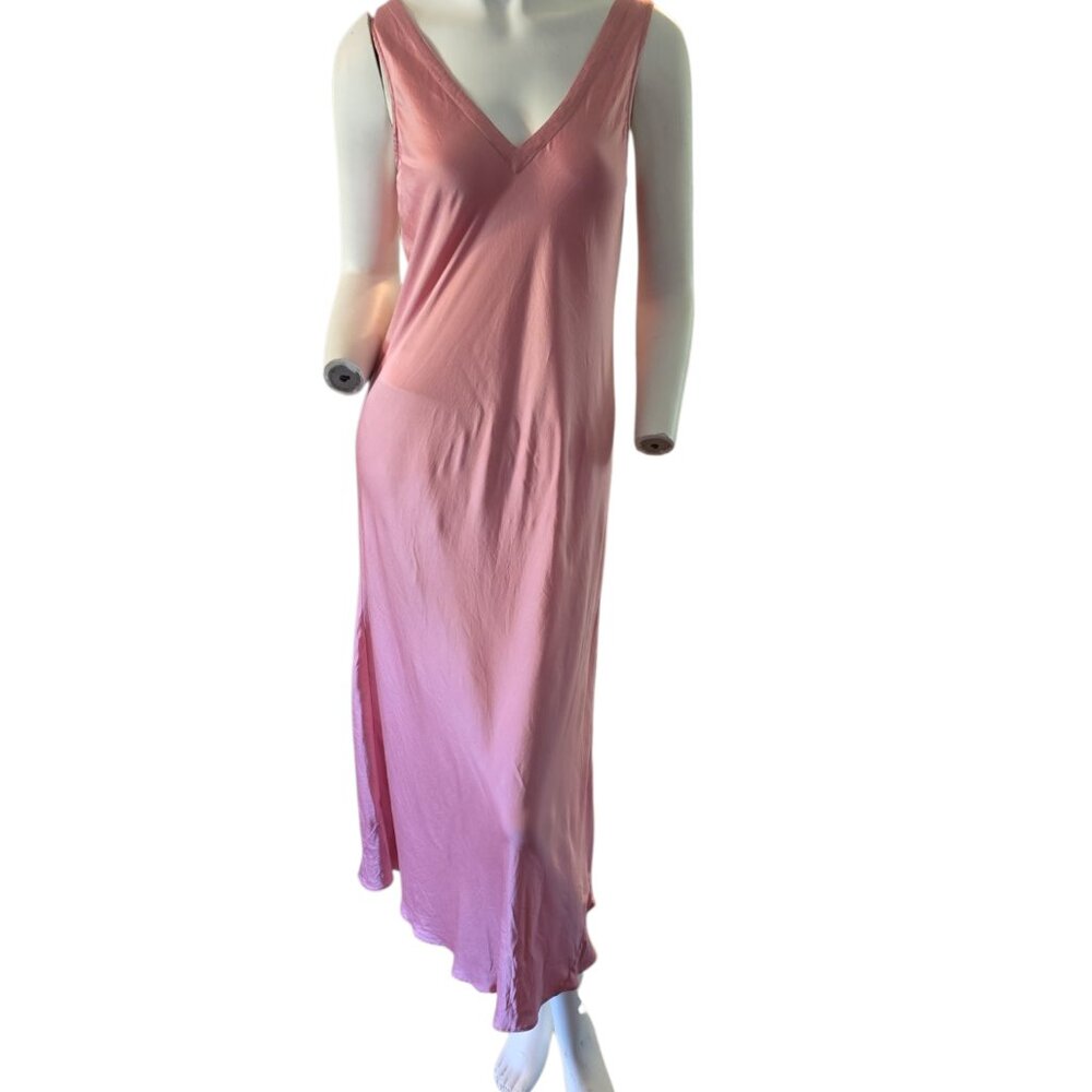 Size XS-S 100% Soft Rose Hue Pink Silk Lingerie Slip Dress Low Neckline, Reverse